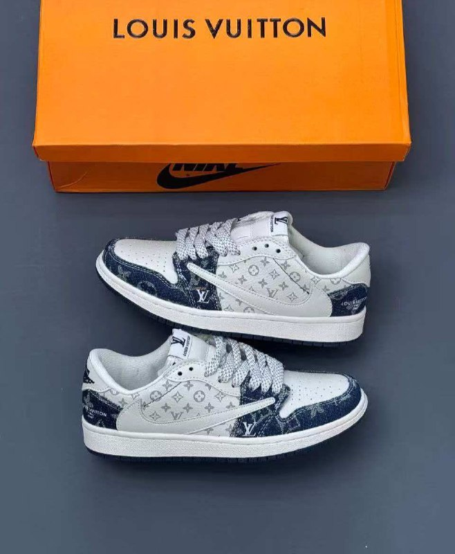 نایک ایر جردن 1 بدون ساق تراویس اسکات لویی ویتون سورمه ای سفید Nike air jordan 1 low Travis Scott Navy Blue White